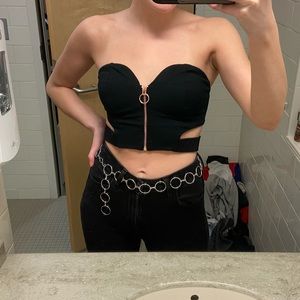 strapless zip-up crop top